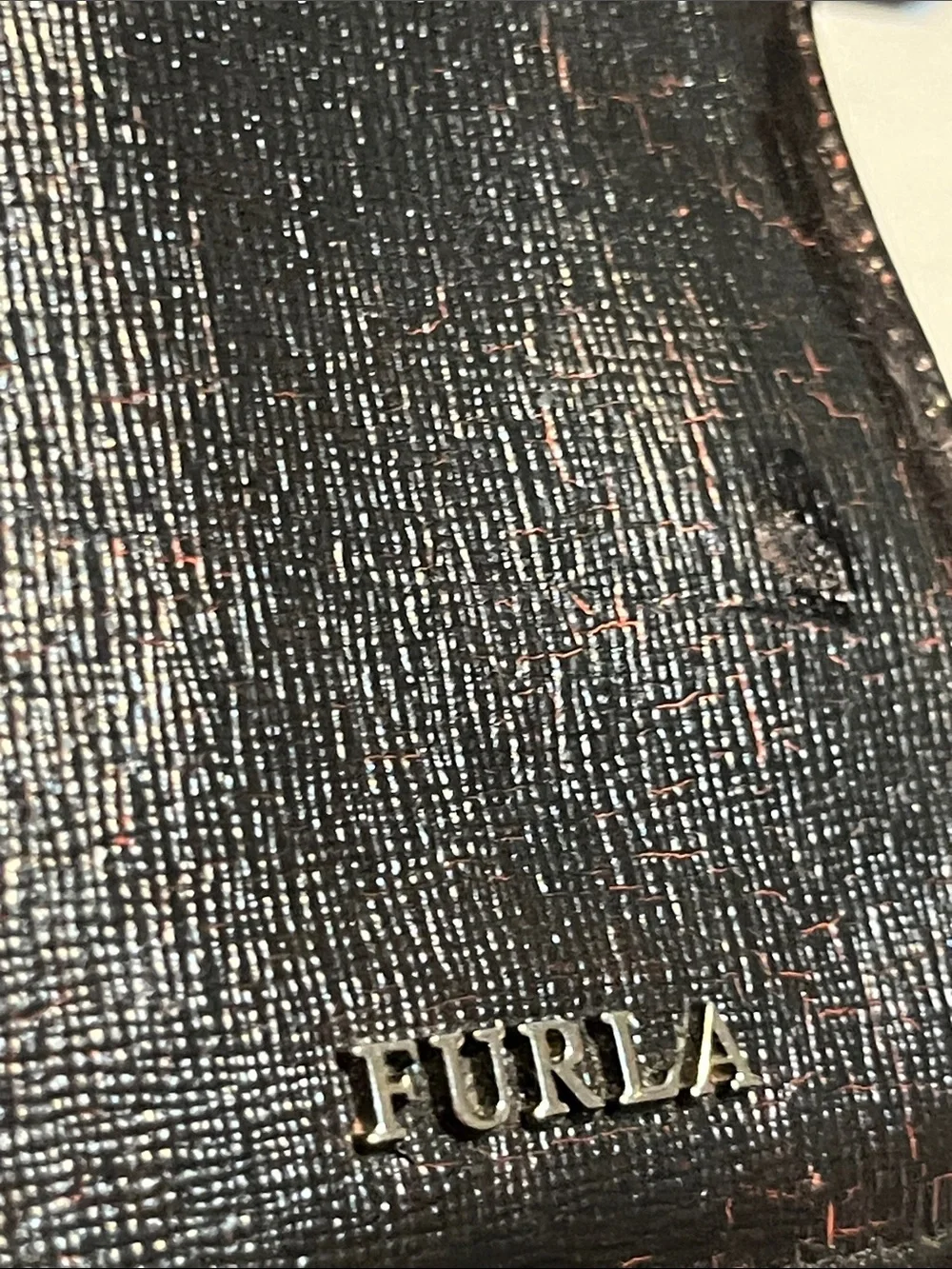 Furla Leather Bifold Wallet in Dark Brown with Red Accents